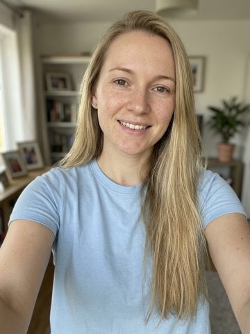 The photo used for this sample — an AI-generated person