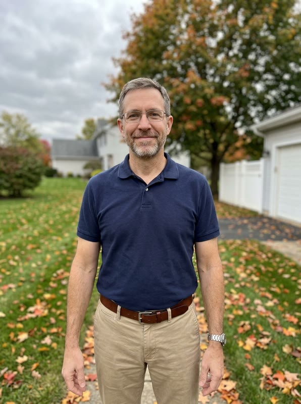 The photo used for this sample — an AI-generated person